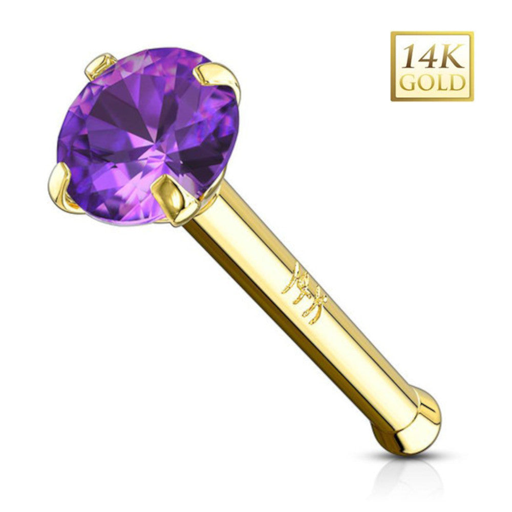 14K Solid Gold 20 Gauge Nose Bone Stud with Prong Set CZ - photo 10