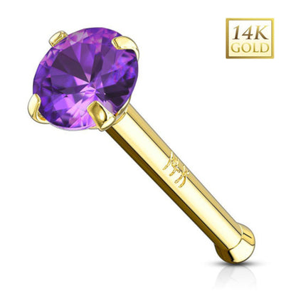 14K Solid Gold 20 Gauge Nose Bone Stud with Prong Set CZ - photo 10