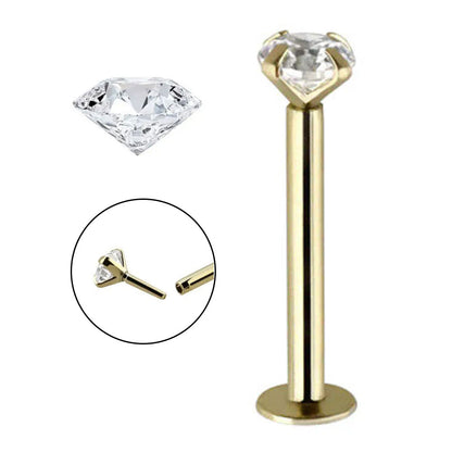 14K Solid Gold 16 Gauge Labret Stud with 2.5mm Genuine Diamond - photo 3