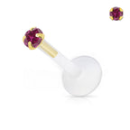 14K Gold & Bioflex 16 Gauge Push In Genuine CZ Top Labret Stud