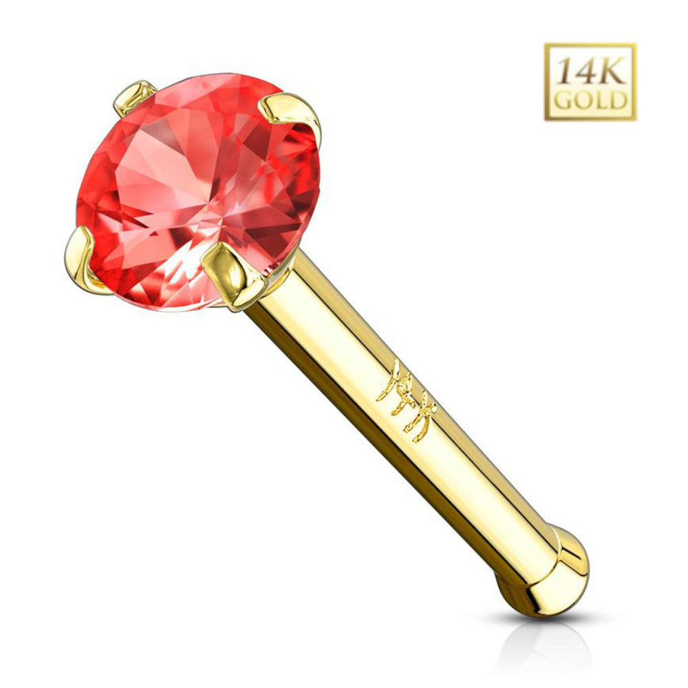 14K Solid Gold 20 Gauge Nose Bone Stud with Prong Set CZ - photo 12