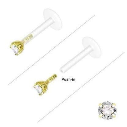 Bioflex 16 Gauge Labret Stud with 14K Solid Gold Prong Set CZ - photo 3