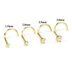 14K Solid Gold 20 Gauge Corkscrew Nose Screw with 2mm Diamond - photo 7