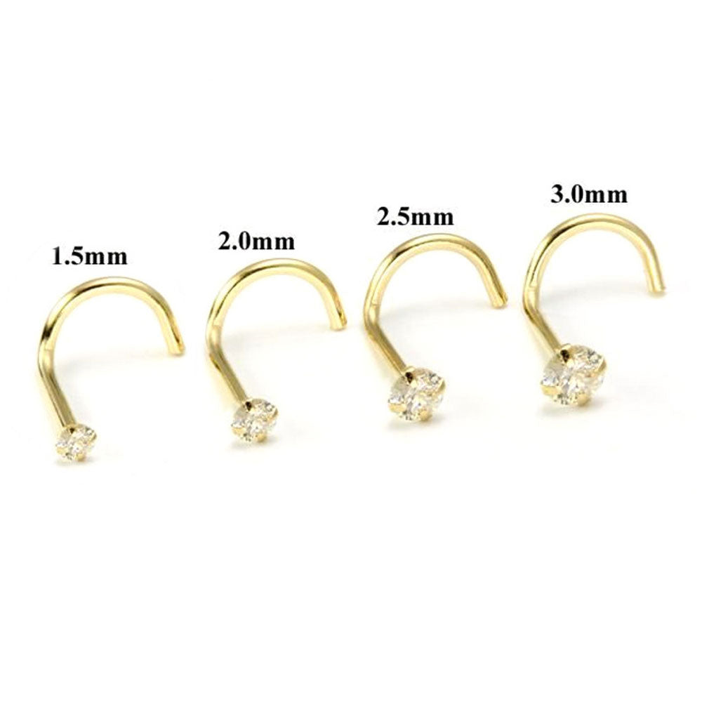 14K Solid Gold 20 Gauge Corkscrew Nose Screw with 1.5mm Diamond - photo 7