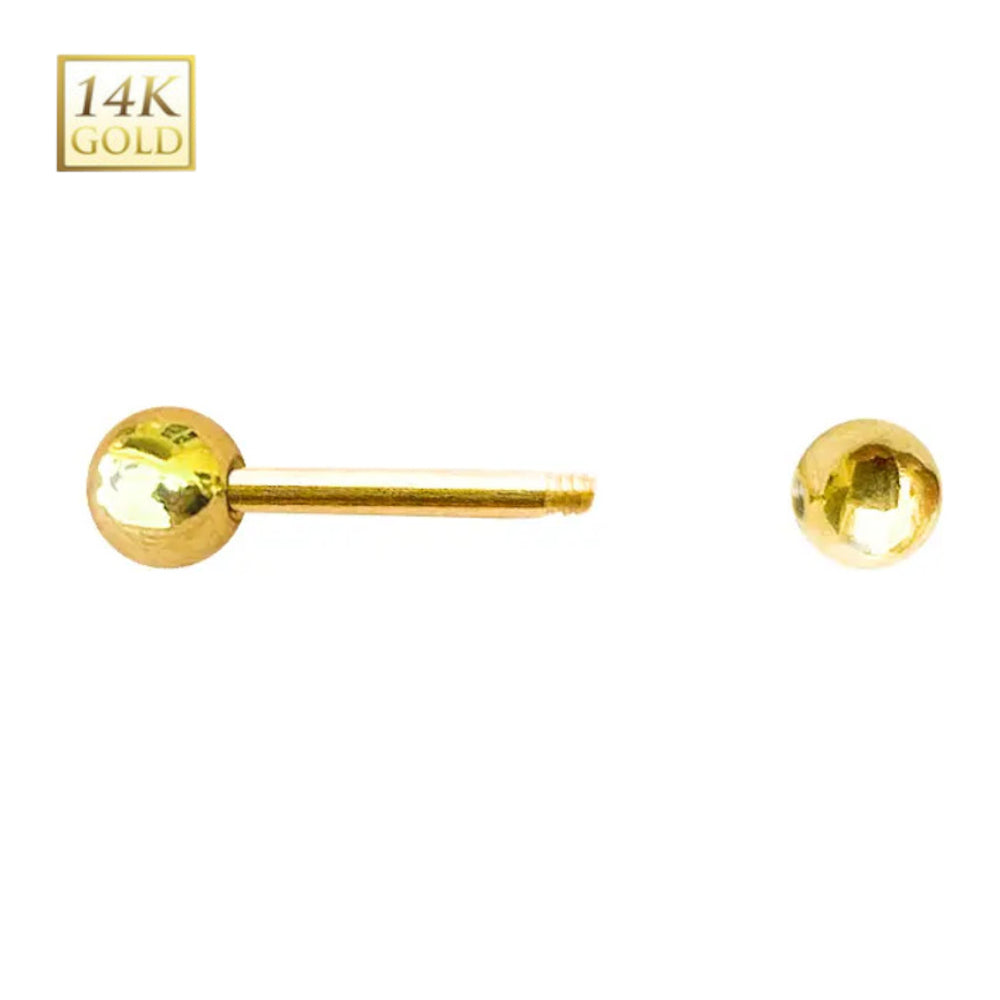 14K Solid Gold 14 Gauge Externally Threaded Straight Barbell - photo 2