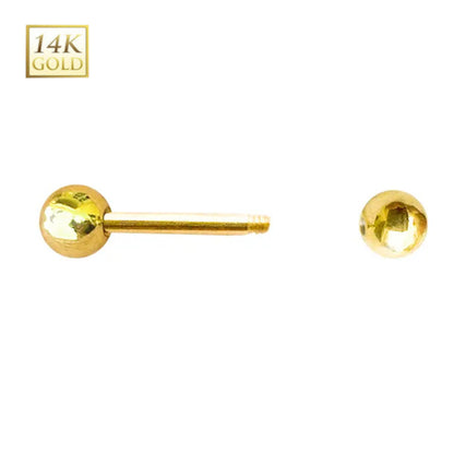 14K Solid Gold 14 Gauge Externally Threaded Straight Barbell - photo 2
