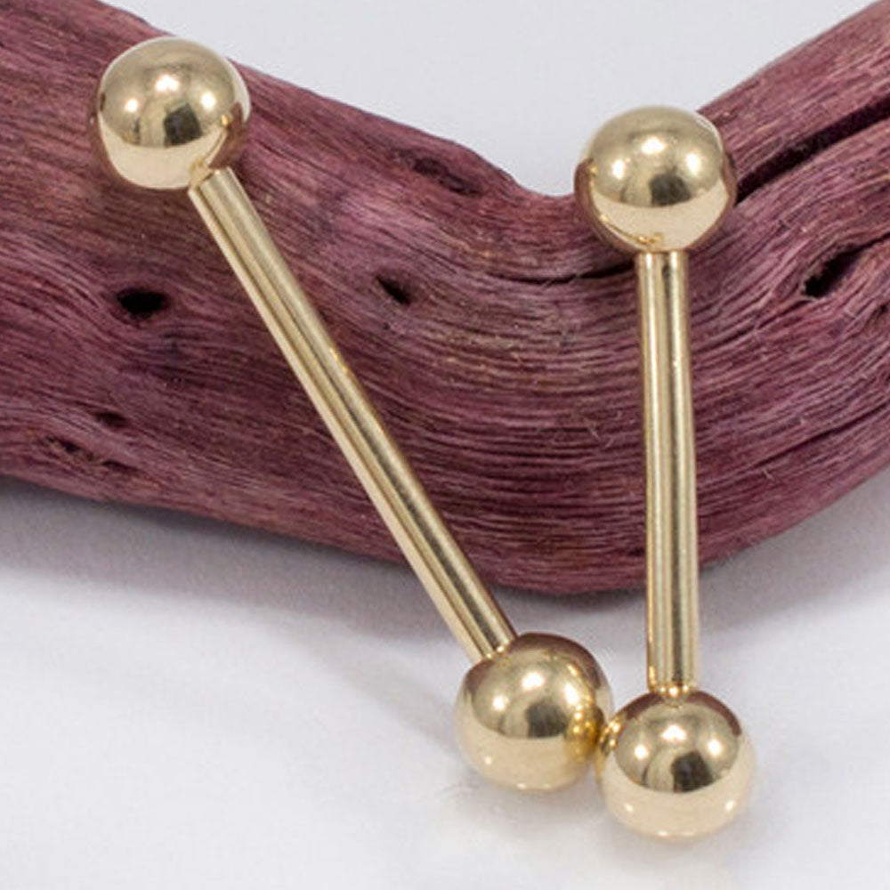 14K Solid Gold Straight Nipple Barbell 14 Gauge - Pair - photo 2