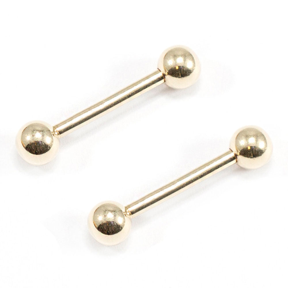 14K Solid Gold Straight Nipple Barbell 14 Gauge - Pair