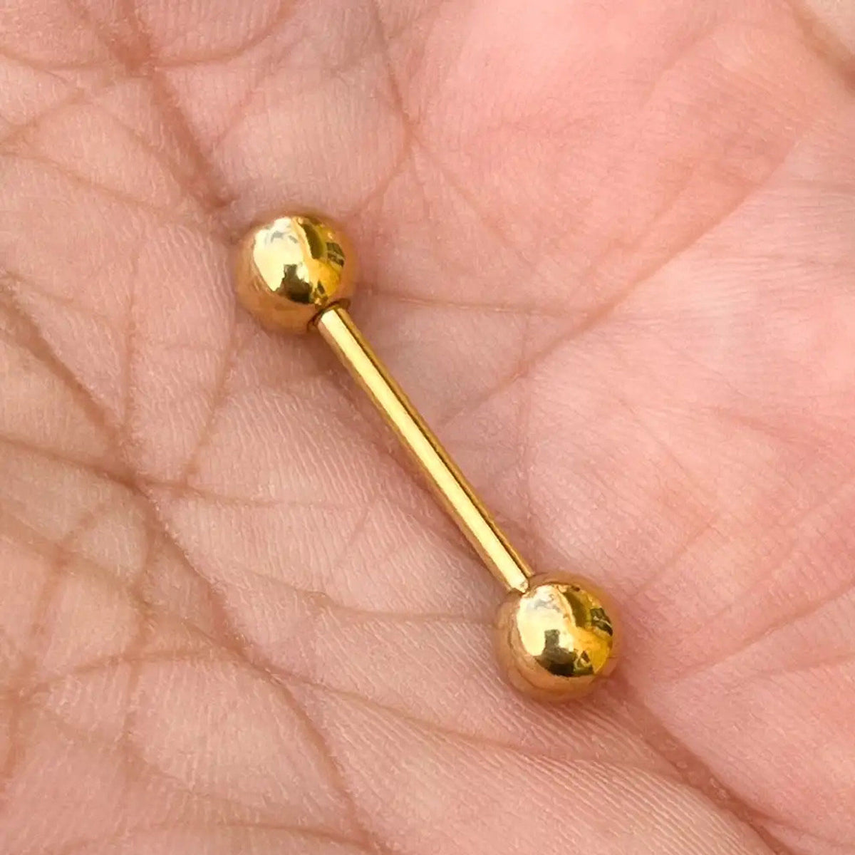 14K Solid Gold 16 Gauge Straight Barbell with CZ - Pair - photo 2