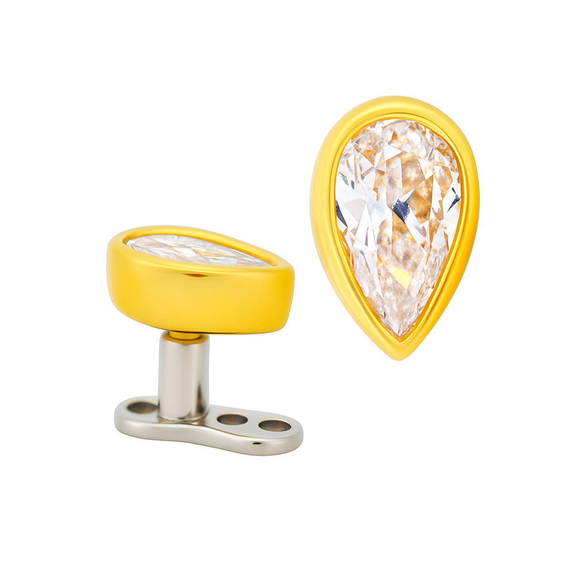 14K Solid Gold Teardrop CZ Dermal Top with Titanium Anchor Base - photo 3