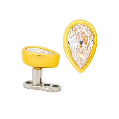 14K Solid Gold Teardrop CZ Dermal Top with Titanium Anchor Base - photo 3