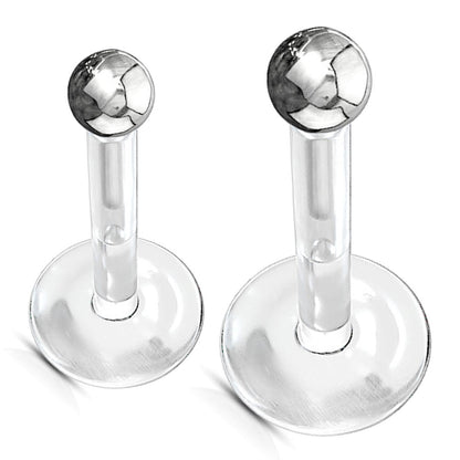 Clear Bioflex 16 Gauge Labret with 14K Solid Gold Push In Ball Top - photo 3