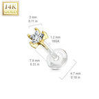 Bioflex 16 Gauge Labret Stud with 14K Gold CZ Star Top