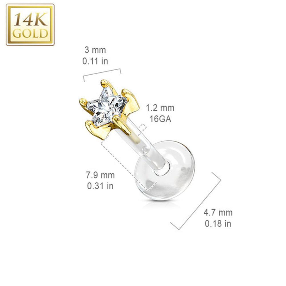 Bioflex 16 Gauge Labret Stud with 14K Gold CZ Star Top