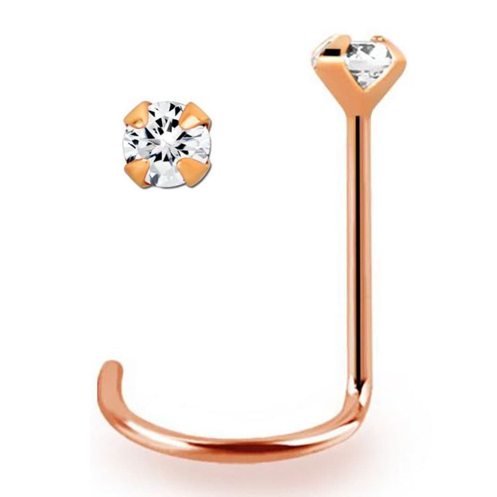 14K Solid Rose Gold 22 Gauge Nose Screw with Genuine Diamond - photo 3