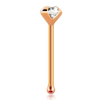 14K Solid Rose Gold 22 Gauge Nose Bone with Genuine Diamond