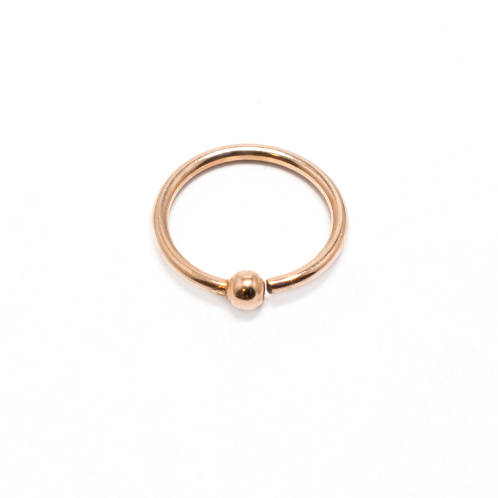 14K Solid Gold 20 Gauge Rose Gold Nose Hoop with Fixed Ball - photo 3