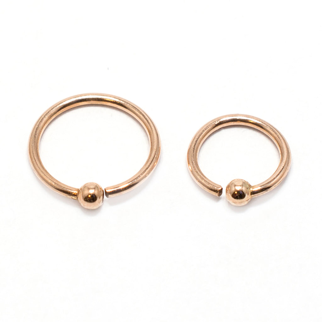 14K Solid Rose Gold Fixed Ball Nose Hoop 20 Gauge - 6mm & 8mm - Kruelty