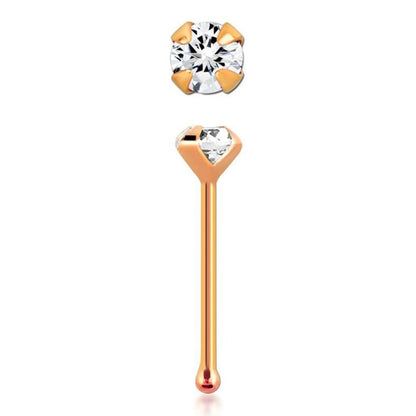 14K Solid Rose Gold 22 Gauge Nose Bone with Genuine Diamond - photo 3