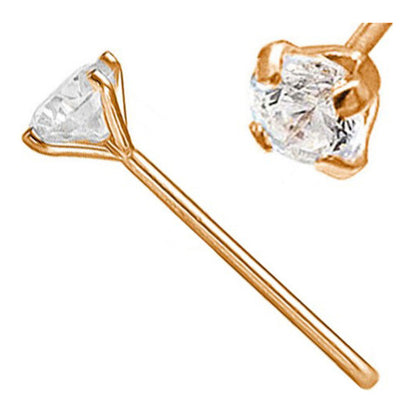 14K Solid Gold Fishtail Nose Stud with Lab Diamond 22 Gauge