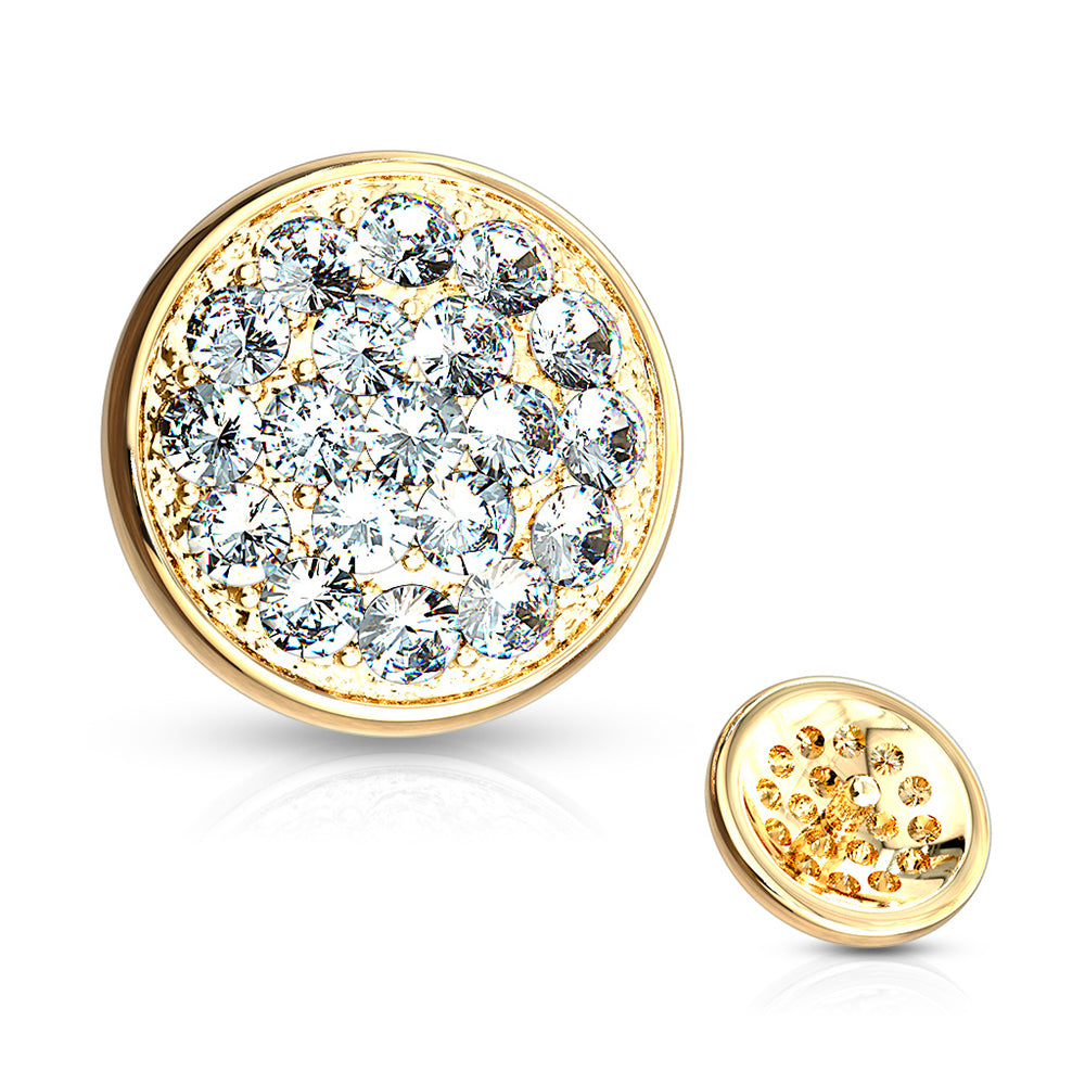 14K Solid Gold Flat Dome Paved CZ Dermal Top 14G 6mm - photo 4
