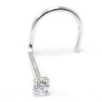14K White Gold 20 Gauge Corkscrew Nose Screw with 2mm Diamond - photo 5