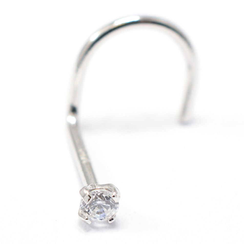 14K White Gold 20 Gauge Corkscrew Nose Screw with 2mm Diamond - photo 5