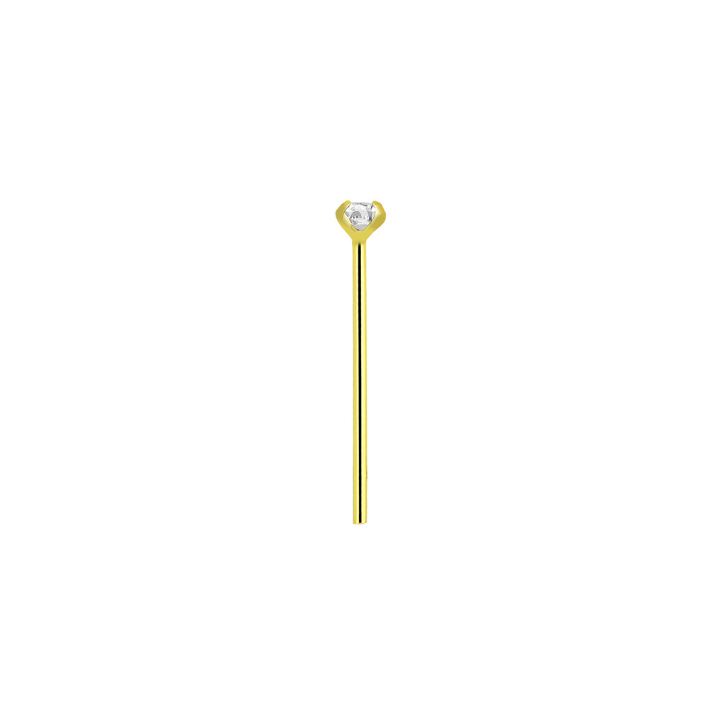 14K Solid Gold 22 Gauge Clear CZ Top Fishtail Nose Stud