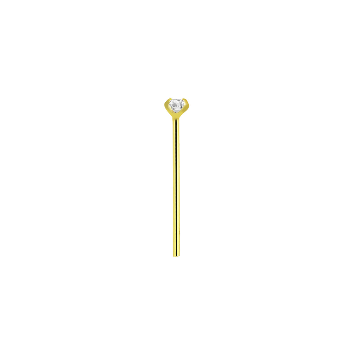 14K Solid Gold 22 Gauge Clear CZ Top Fishtail Nose Stud