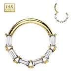 14K Solid Gold 16 Gauge Facing Baguette CZ Hinged Segment Ring