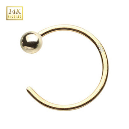 14K Solid Gold Ball End C Shaped Nose Hoop 20 Gauge 8mm - 2 Colors