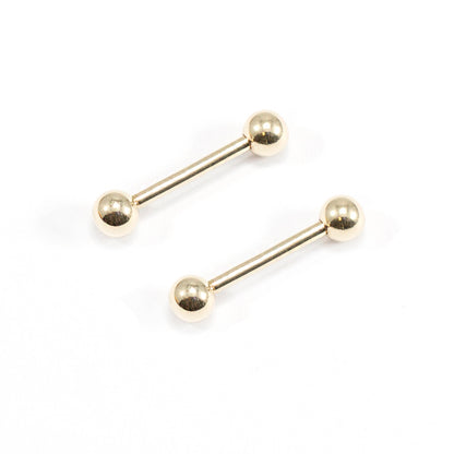 14 Karat Solid Gold Nipple Ring Straight Barbell 14 Gauge - Pair