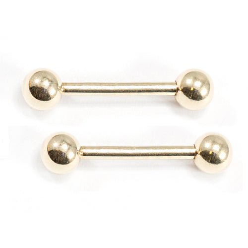 14 Karat Solid Gold Nipple Ring Straight Barbell 14 Gauge - Pair - Kruelty