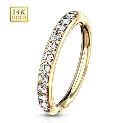 14K Solid Gold 16 to 20 Gauge Bendable Hoop Ring with Paved CZ - photo 2