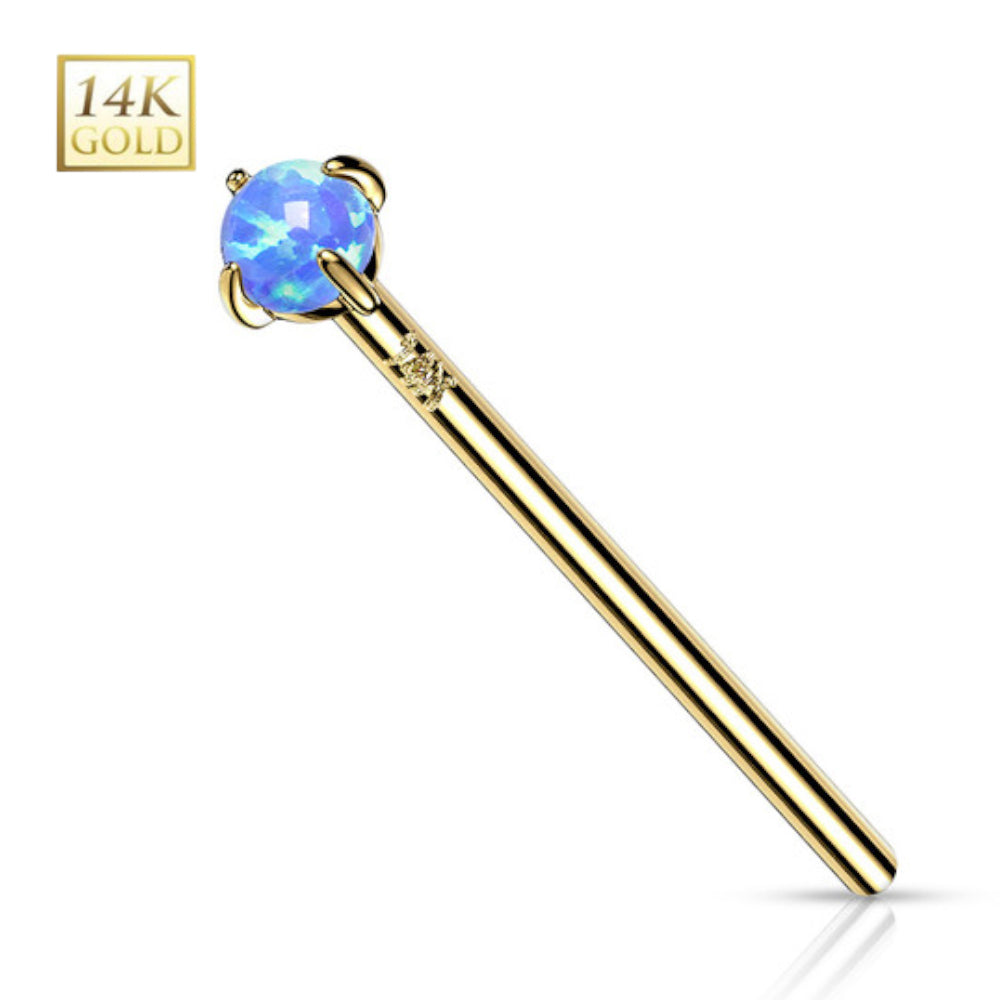 14K Solid Gold 18 to 20 Gauge Fishtail Nose Stud with Prong Set Opal - photo 3