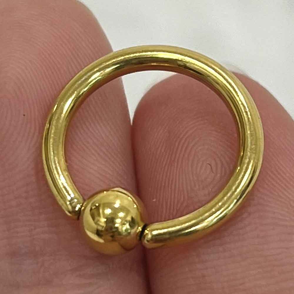 14K Solid Yellow Gold 14 Gauge Captive Bead Ring 10mm - photo 3