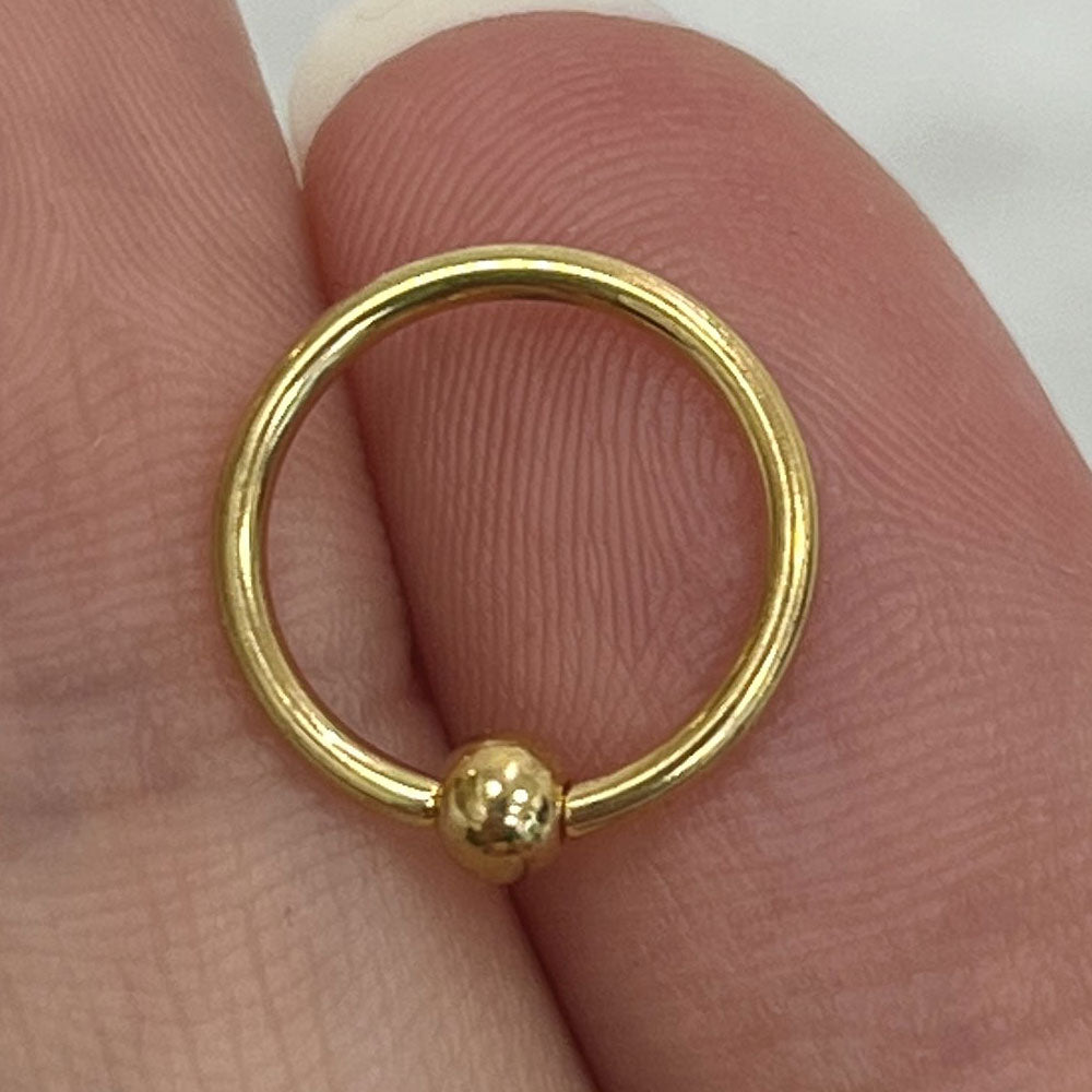 14K Solid Yellow Gold 16 Gauge Captive Bead Ring 10mm - photo 2