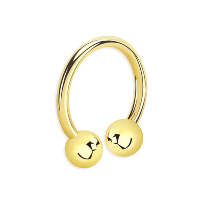 14K Solid Gold Horseshoe Circular Barbell 16G with 3mm Balls - photo 4
