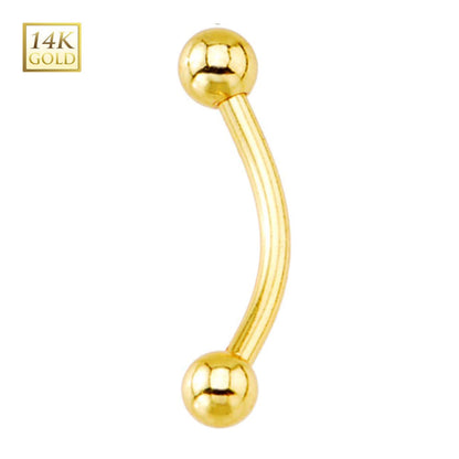 14K Solid Gold 16 Gauge Curved Barbell with 3mm Ball