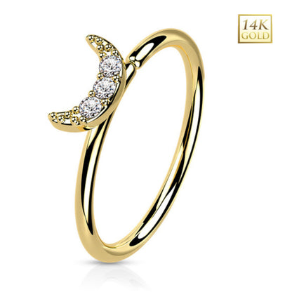 14K Solid Gold 20 Gauge Bendable Nose Ring with Crescent Moon - photo 4