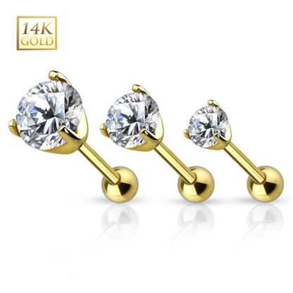 14K Solid Gold 16 Gauge Prong Set CZ Stud Earring - photo 4