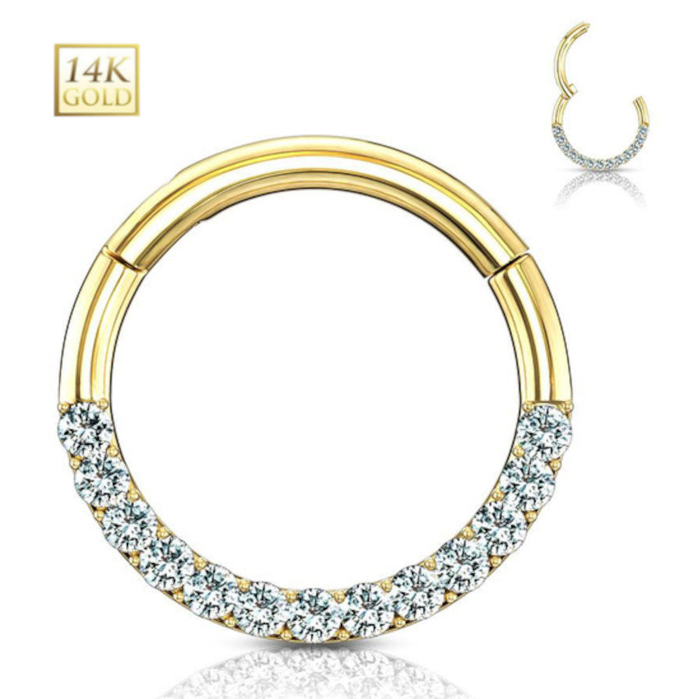 14K Solid Gold 16 Gauge Hinged Segment Ring with Front Facing CZ - photo 2