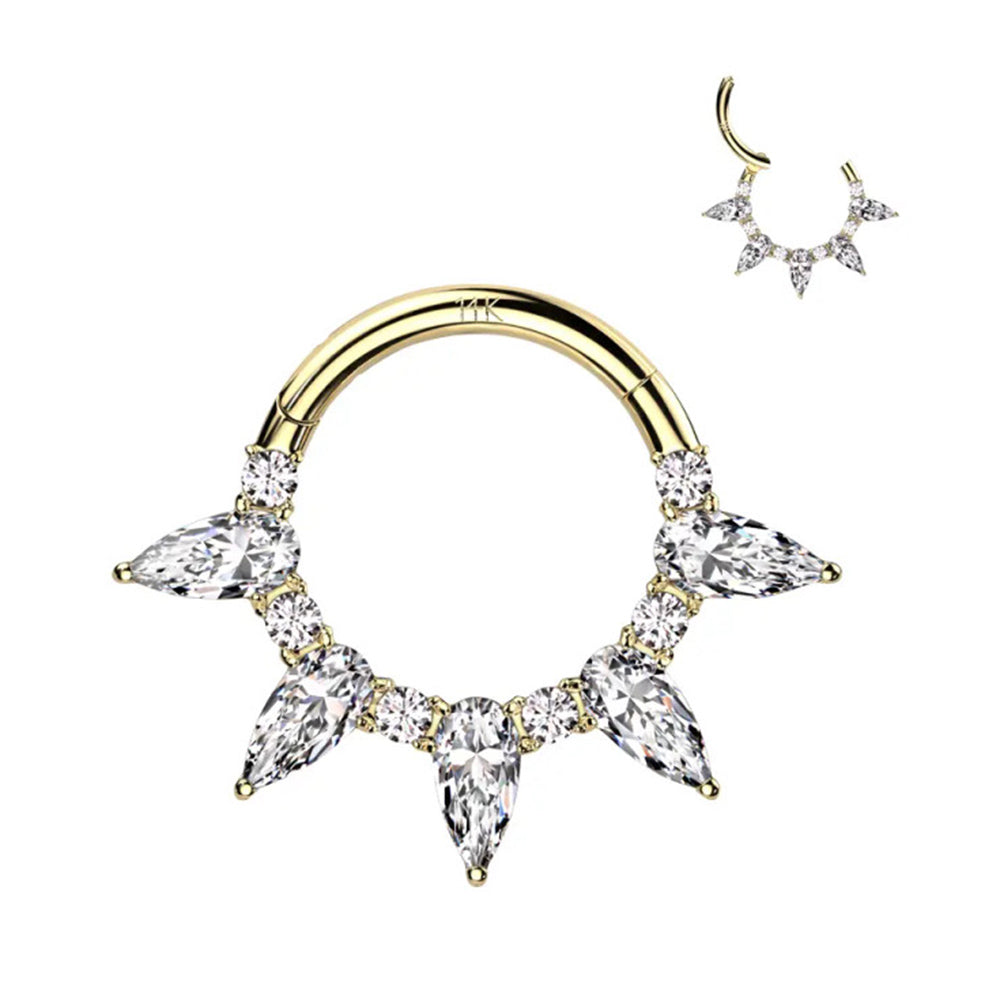 14K Solid Gold 16G Five Marquise Paved CZ Hinged Segment Ring