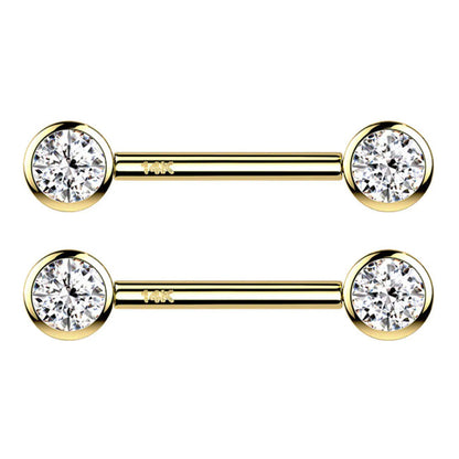 14K Solid Gold 14 Gauge Nipple Barbell with Cluster CZ - Pair - photo 3