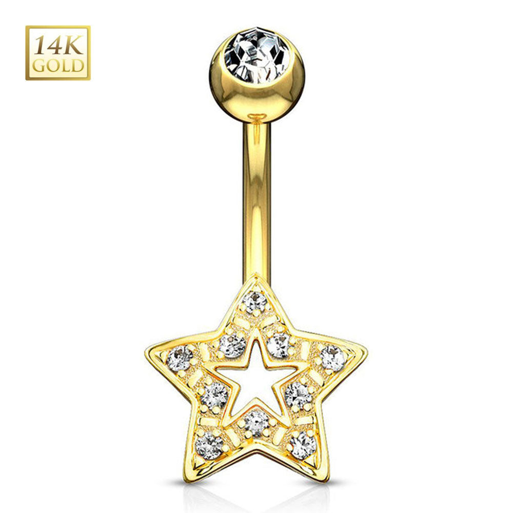 14K Solid Gold 14 Gauge Belly Ring with CZ Star - photo 4