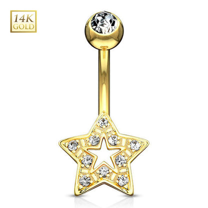 14K Solid Gold 14 Gauge Belly Ring with CZ Star - photo 4