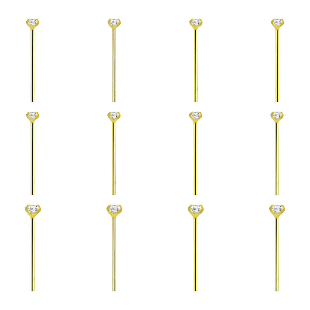 14K Solid Gold 22 Gauge Clear CZ Top Fishtail Nose Stud