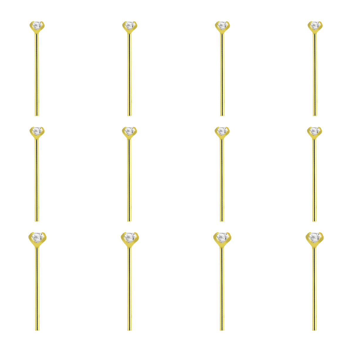 14K Solid Gold 22 Gauge Clear CZ Top Fishtail Nose Stud