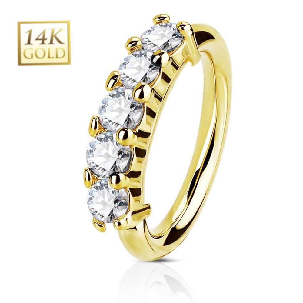 14K Solid Gold 18 and 20 Gauge Bendable Nose Hoop with Five CZ - photo 2