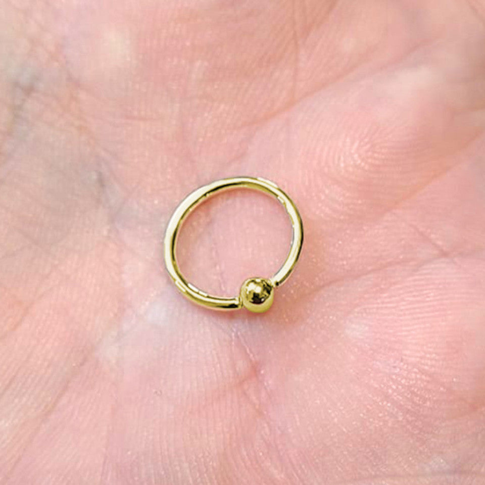 14K Solid Gold Fixed Ball Captive Bead Ring 16 to 20 Gauge